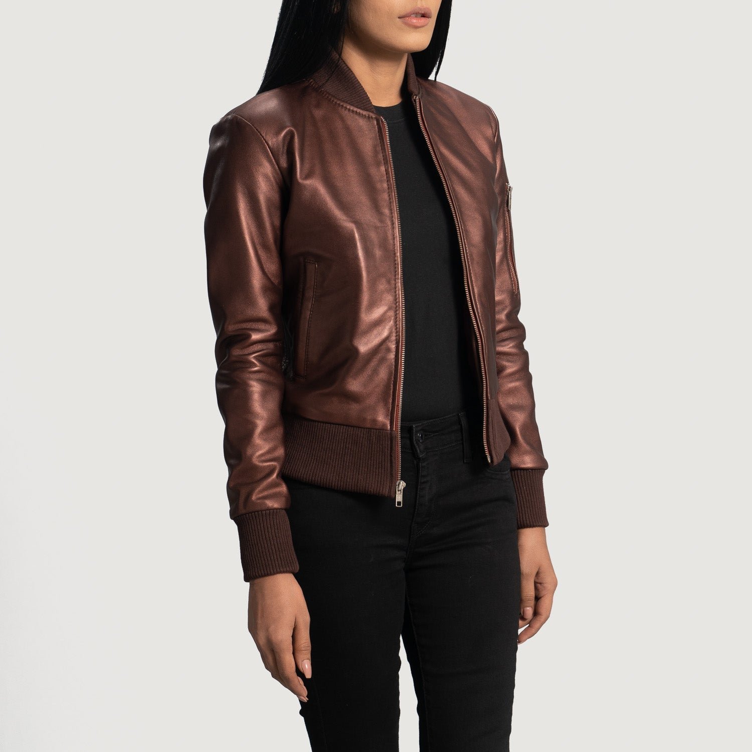Reida Maroon Leather Bomber Jacket - Image 3