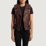 Rhonda Maroon Leather Biker Vest - Image 2