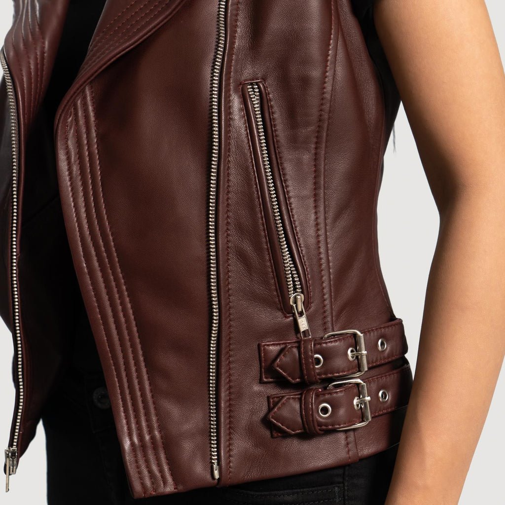 Rhonda Maroon Leather Biker Vest - Image 6