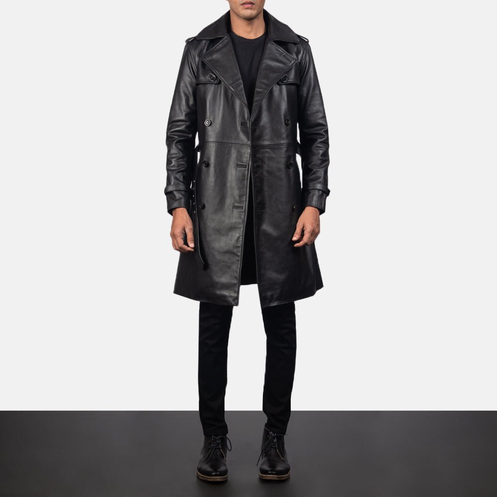 Royson Black Leather Duster Coat - Image 6