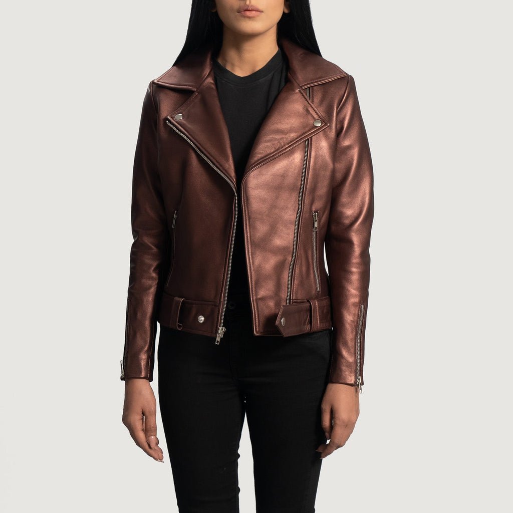 Rumy Maroon Leather Biker Jacket - Image 3