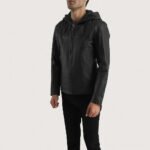 Spratt Black Hooded Leather Jacket - Image 3