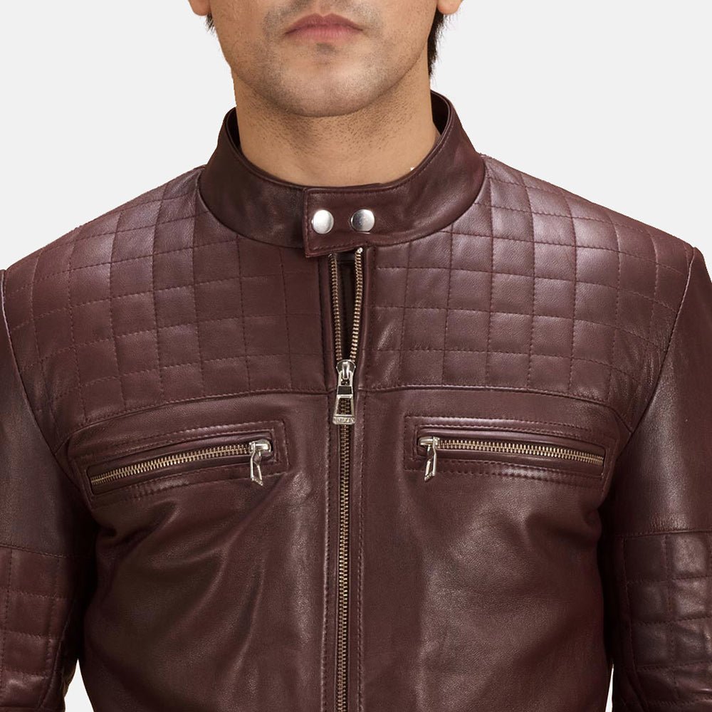 Urbane Quilted Maroon Leather Biker Jacket - Image 6