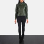 Adalyn Quilted Green Leather Biker Jacket - Image 3