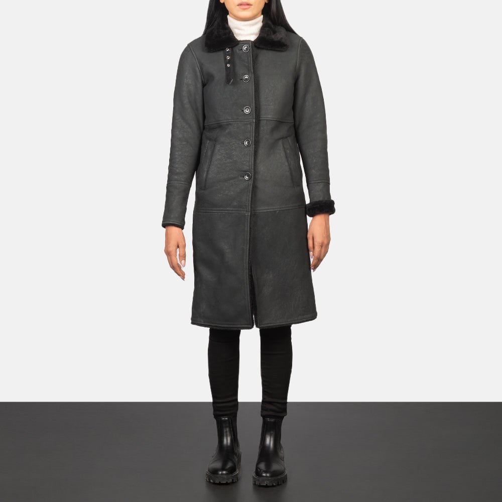 Alina Shearling Black Leather Coat - Image 1
