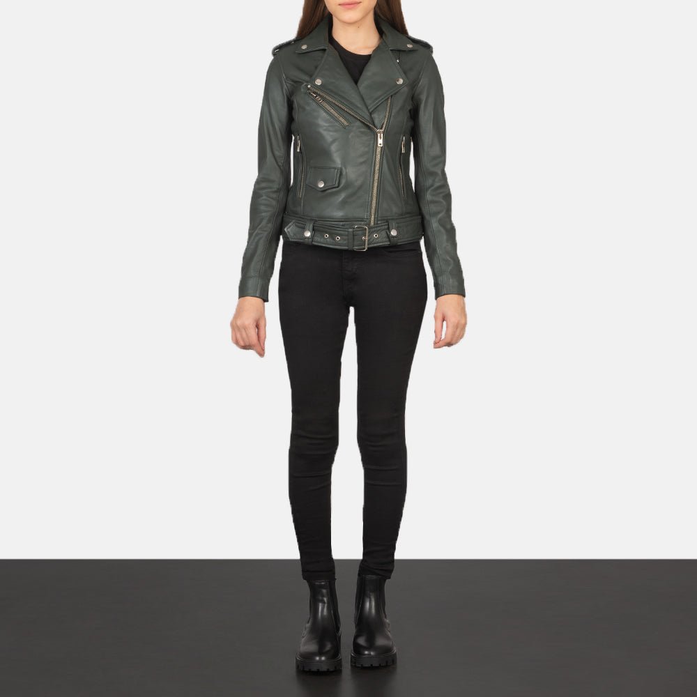 Alison Green Leather Biker Jacket - Image 3