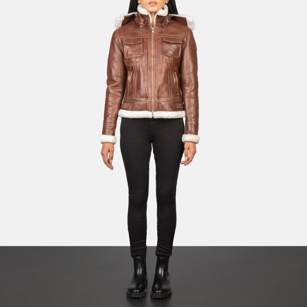 Fiona Brown Hooded Shearling Leather Jacket - Image 3