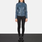 Kelsee Blue Leather Biker Jacket - Image 3