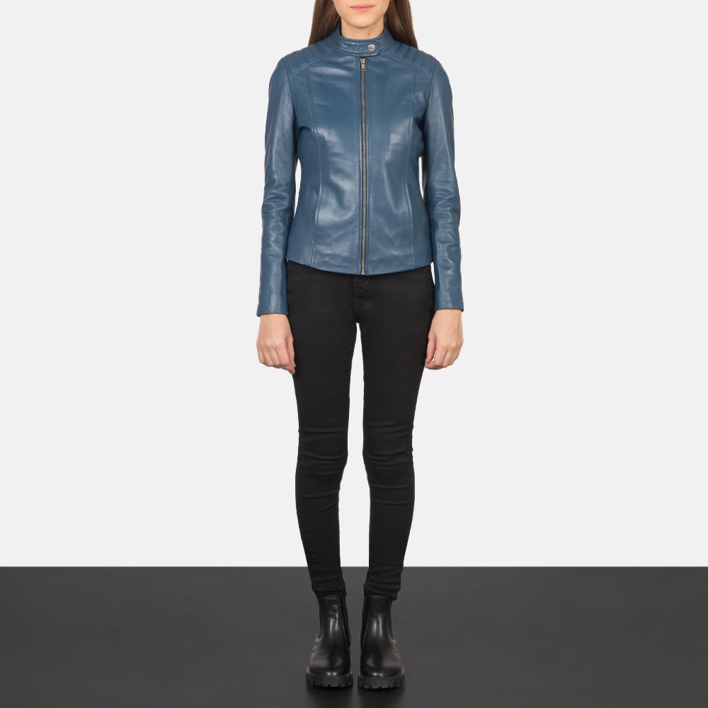 Kelsee Blue Leather Biker Jacket - Image 3