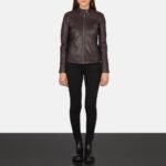 Kelsee Maroon Leather Biker Jacket - Image 3