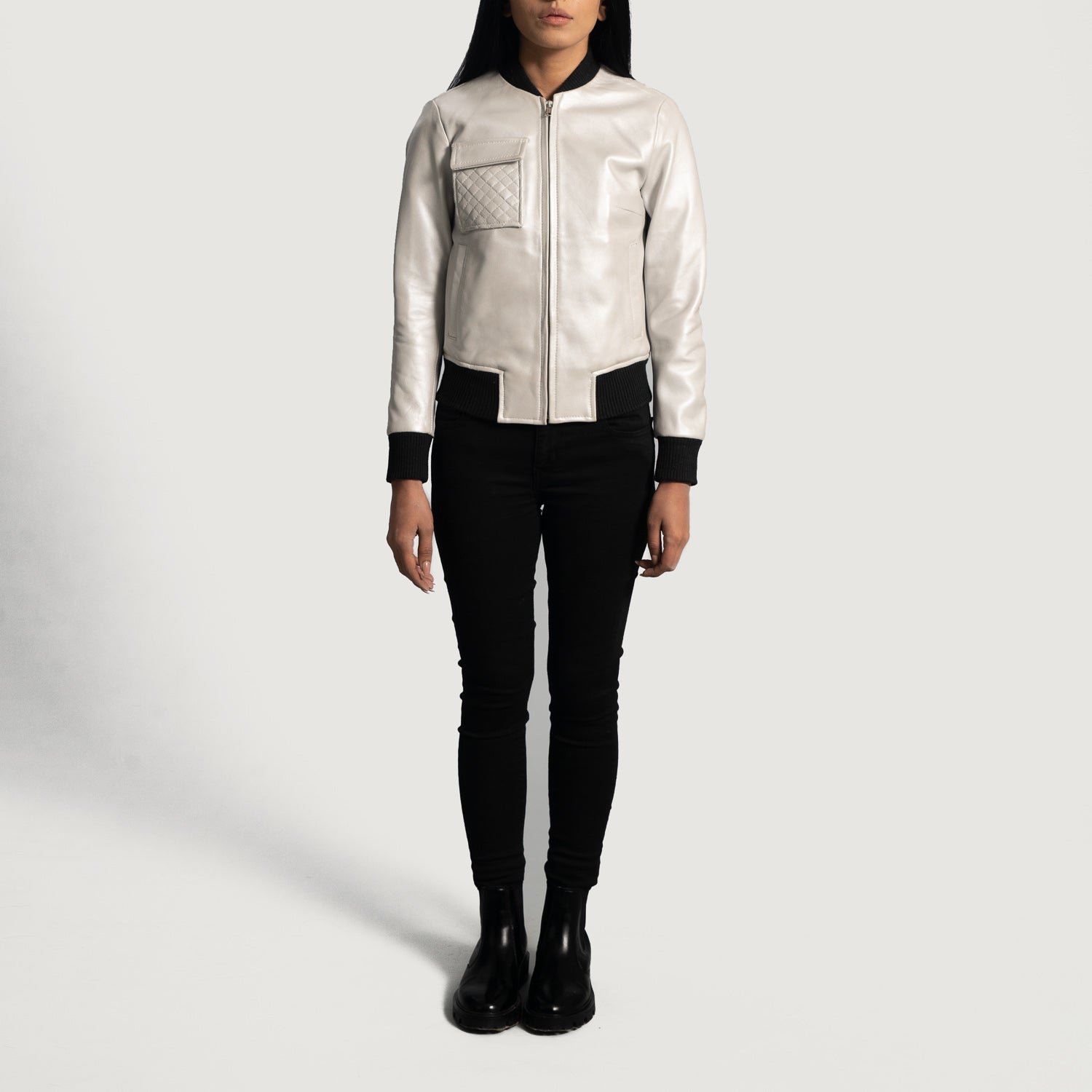 Lana Silver Leather Bomber Jacket - Image 4