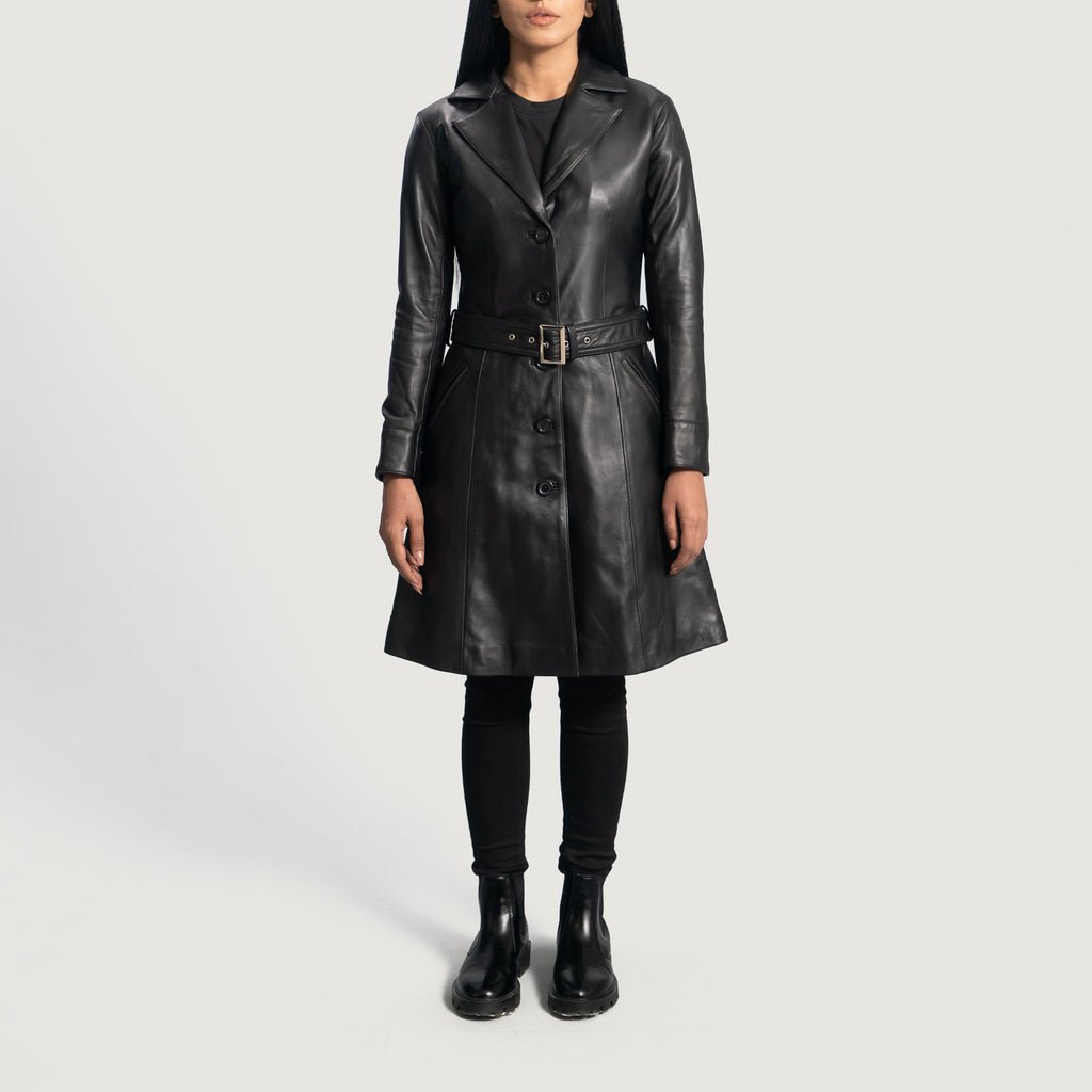 Moonlight Black Leather Trench Coat - Image 3