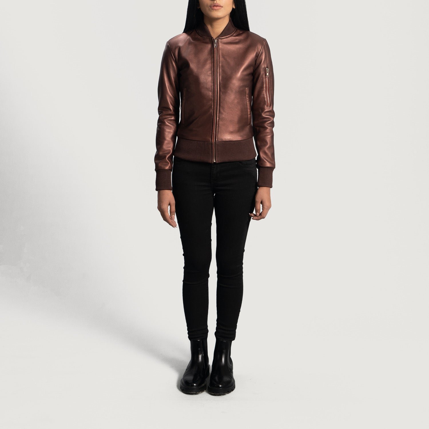 Reida Maroon Leather Bomber Jacket - Image 4