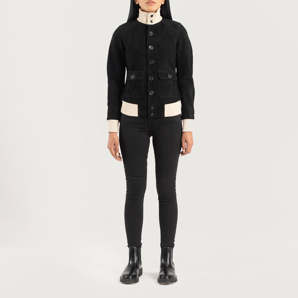 Sasha A1 Black Suede Bomber Jacket - Image 3