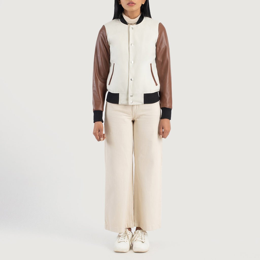 Savant White & Brown Hybrid Varsity Jacket - Image 3