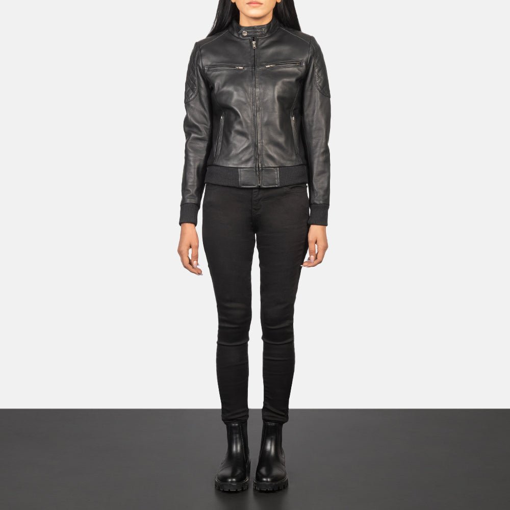 Zenna Black Leather Bomber Jacket - Image 3