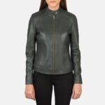 Kelsee Green Leather Biker Jacket - Image 4