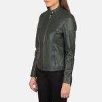Kelsee Green Leather Biker Jacket - Image 2