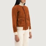 Sasha A1 Brown Suede Bomber Jacket - Image 2