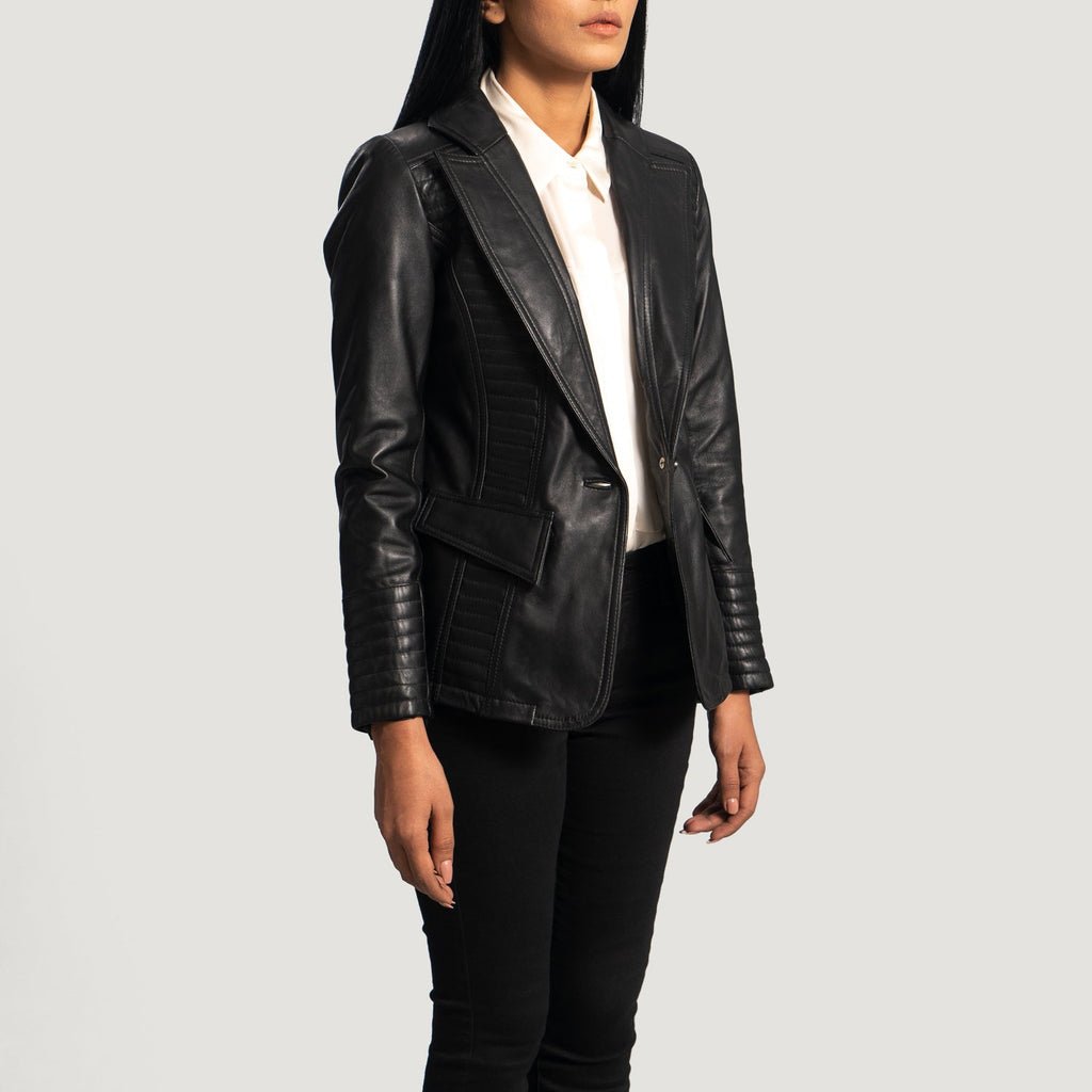 Selina Black Leather Blazer - Image 2