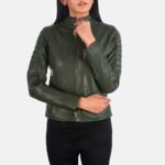 Adalyn Quilted Green Leather Biker Jacket - Image 6