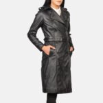 Alice Black Double Breasted Leather Coat - Image 4