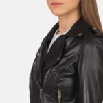 Alison Black Leather Biker Jacket - Image 6