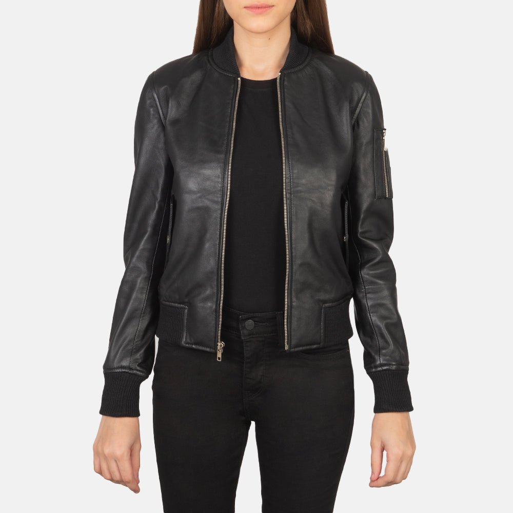 Ava Ma-1 Black Leather Bomber Jacket - Image 1