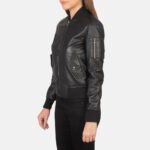 Ava Ma-1 Black Leather Bomber Jacket - Image 2
