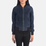 Ava Ma-1 Blue Suede Bomber Jacket - Image 4