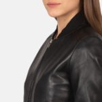 Bliss Black Leather Bomber Jacket - Image 6