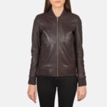 Bliss Maroon Leather Bomber Jacket - Image 4