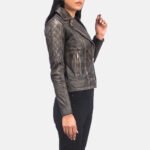 Carolyn Quilted Distressed Brown Biker Jacket - Image 6
