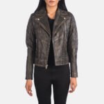 Carolyn Quilted Distressed Brown Biker Jacket