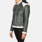 Fiona Green Hooded Shearling Leather Jacket - Image 3