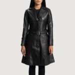 Moonlight Black Leather Trench Coat - Image 4