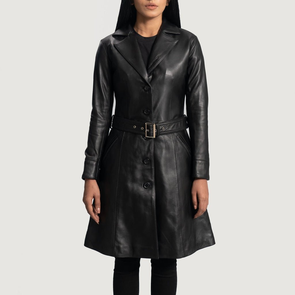 Moonlight Black Leather Trench Coat - Image 4