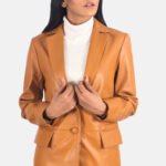 Marilyn Tan Brown Leather Blazer - Image 6