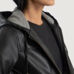 Rebella Black Hooded Leather Bomber Jacket - Image 6