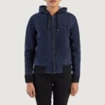Rebella Blue Hooded Suede Bomber Jacket - Image 4