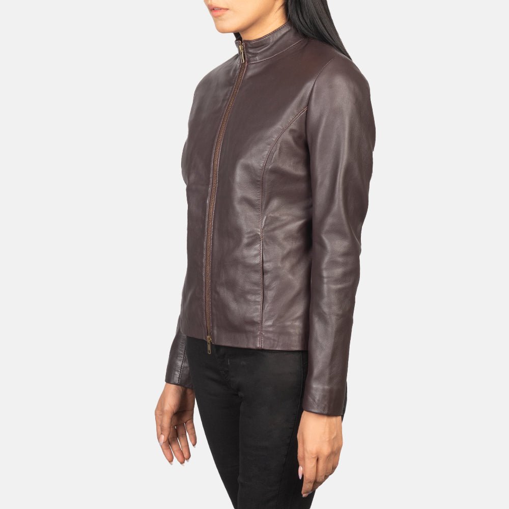 Rumella Maroon Leather Biker Jacket - Image 2