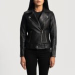 Rumy Black Leather Biker Jacket - Image 4