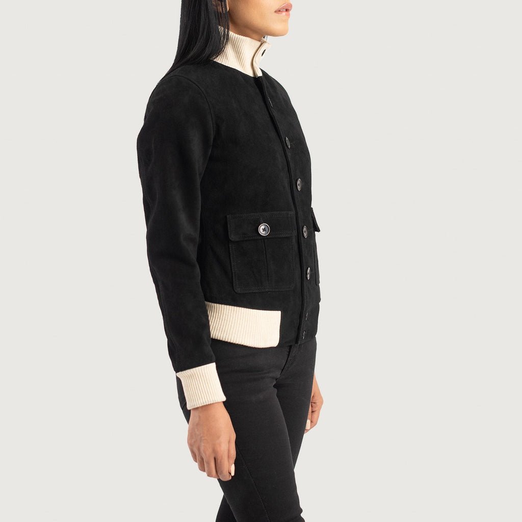 Sasha A1 Black Suede Bomber Jacket - Image 2