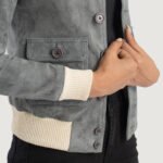 Sasha A1 Grey Suede Bomber Jacket - Image 6
