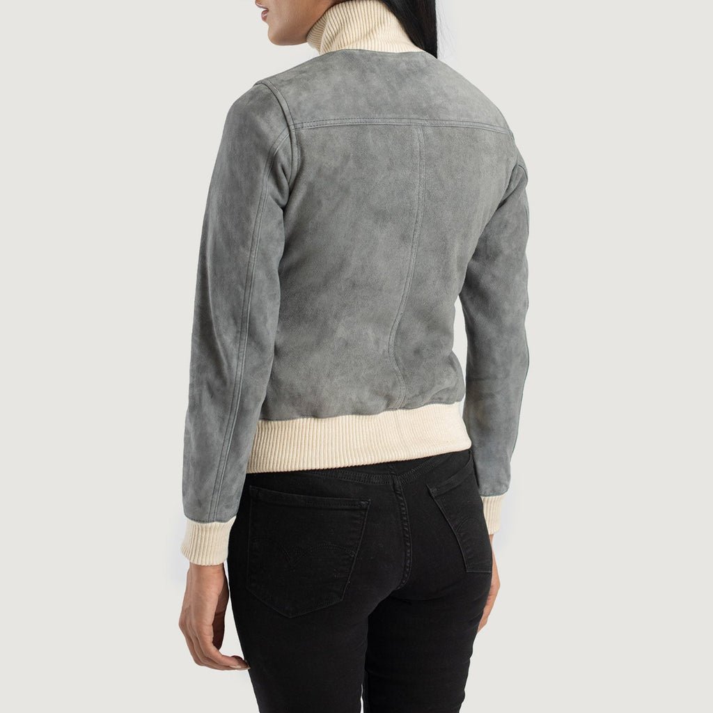 Sasha A1 Grey Suede Bomber Jacket - Image 5