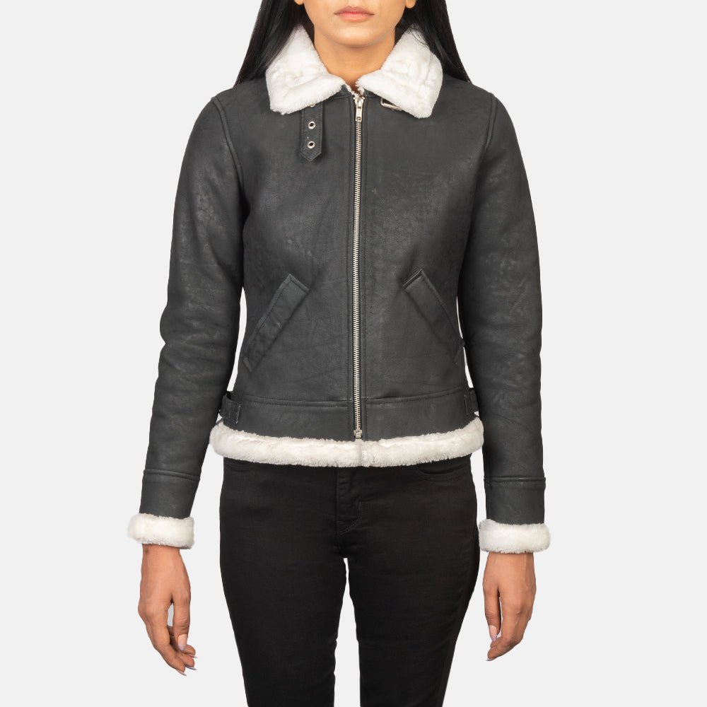 Sherilyn B-3 Black & White Leather Bomber Jacket - Image 1