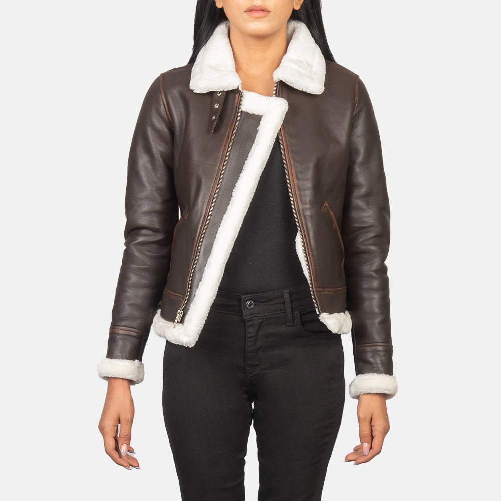 Women_s_Sherilyn_B-3_Brown_Leather_Bomber_Jacket-2_6677ad3a-797f-4693-8874-38afe26c8490_2048x.jpg Sherilyn B-3 Brown Leather Bomber Jacket - Image 1