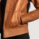 Sleeky Clean Tan Leather Biker Jacket - Image 6