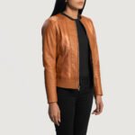 Sleeky Clean Tan Leather Biker Jacket - Image 2