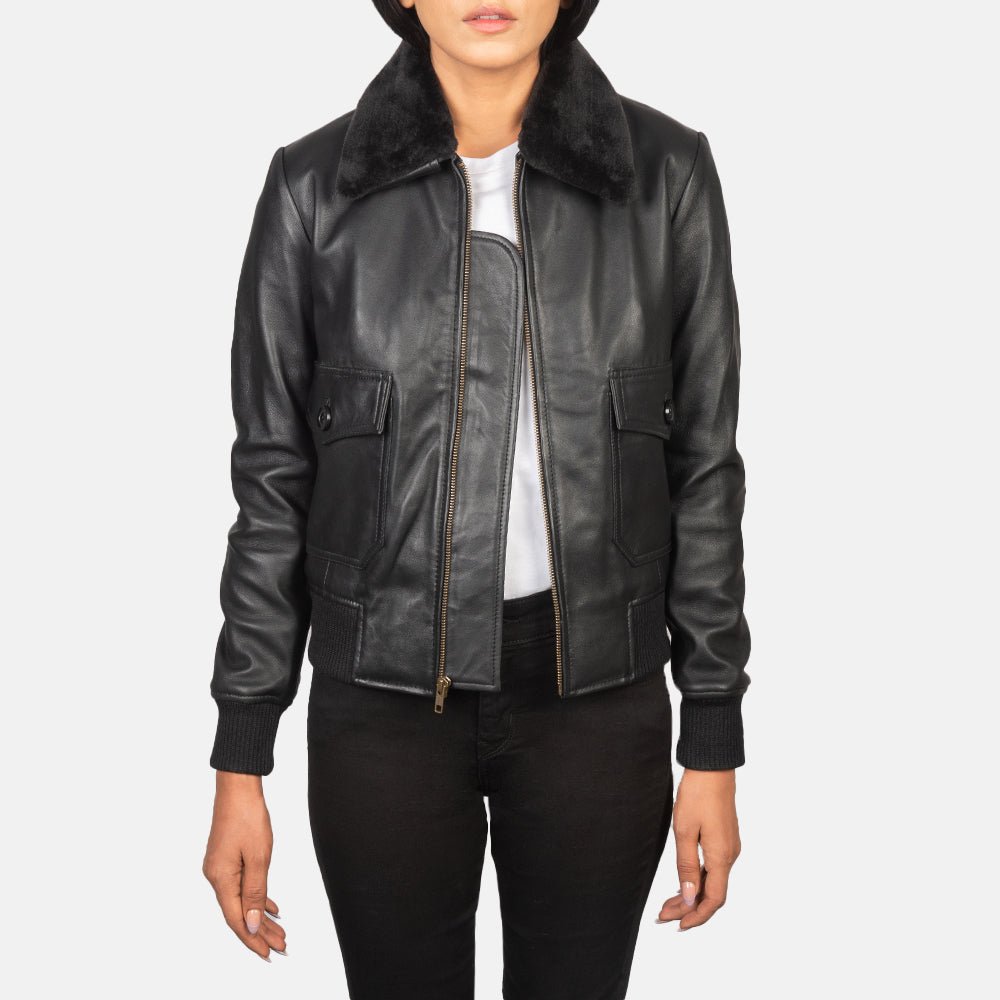 Women_s_Stella_G-1_Black_Leather_Bomber_Jacket-2_1ca21155-4d89-40f3-84de-c43f25e3d5b4_2048x.jpg Stella G-1 Black Leather Bomber Jacket - Image 1